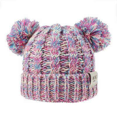 China XUFANG Newcomer 2021 COMMON Autumn and Winter in Children's Winter Common Hats Warm Striped Knitted Beanies Pom Pom Cap For Kids for sale