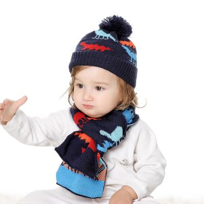 China 2021 XUFANG Cartoon Jacquard Beanies Winter COMMON Hats Kids Autumn And Winter Plus Velvet Pom Pom Knitted Caps Scarf Warm Set For Kids for sale