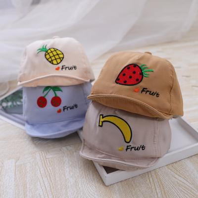 China Autumn New Fruit Embroidered Baseball Hat Wholesale Picture XUFANG Baby Brim Infant 5panel Soft Hat for sale