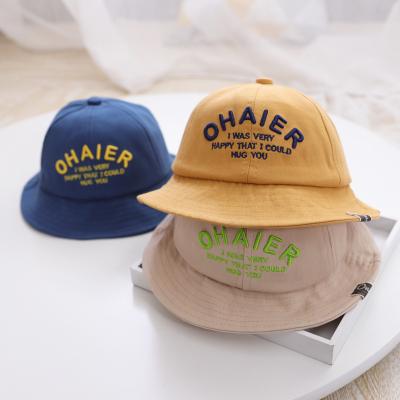 China XUFANG 2021 New Fashion Dobby Wholesale In Children Hats Solid Color Running Letter Embroidered Infant Bucket Hats for sale