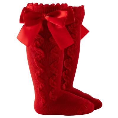 China XUFANG New Breathable Fashion Kids Booties Girls Hot Sale Spanish Style Hemp Pattern Knee High Booties Autumn Kids Socks With Bow for sale