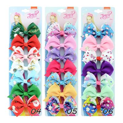 China Wholesale XUFANG Quality 7pcs/set 3.5Inch Soft Tall Girls Hair Accessory Printed Bow Hairpins Ribbon Hair Bow Clip Set For Kids for sale