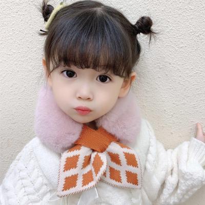 China XUFANG New Medium Warm Sale Baby Winter Knitted Scarf Autumn And Winter Plush Cross Checked Warm Knitted Scarf Kids Scarf for sale