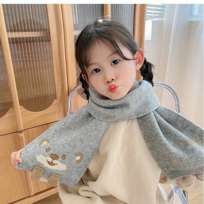 China XUFANG New Winter Fashion Children's Long Knitted Scarf Autumn And Winter Boys And Girls Cartoon Warm Bear Knitted Scarf for sale