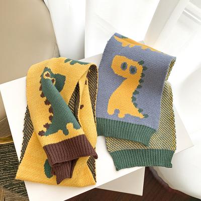 China XUFANG New Winter Fashion Children Long Knitted Scarf Autumn And Winter Boys And Girls Warm Cartoon Dinosaur Knitted Scarf for sale