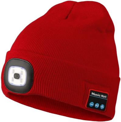 China breathable & Waterproof Popular LED Lighted Flashlight Beanie Music Hat with Earphones and Stereo Speakers for sale