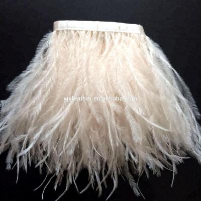 China Costume Wholesale 10-15cm Color Feather Fabric Lace Ostrich Feather Fringe Trim Fluffy Trim for sale