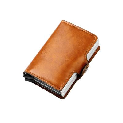 China RFID Blocking Protects New Wholesale Leather Wallet PU Metal Rfid Blocking Automatic Credit Card Aluminum Slim Double Holder Small Money Clip Wallets for sale