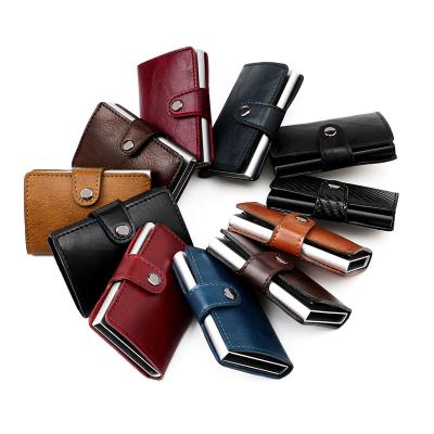 China RFID Blocking Protects Wholesale Men's Slim Metal Credit Card Holder RFID Blocking PU Leather Automatic Aluminum Card Wallet Money Staples Petty Cash for sale