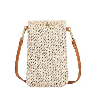 China 2023 Wholesale Cell Phone Pouch Bag Mini Crossbody Bag Summer Beach Straw Woven Vertical Mobile Phone Other New Women for sale