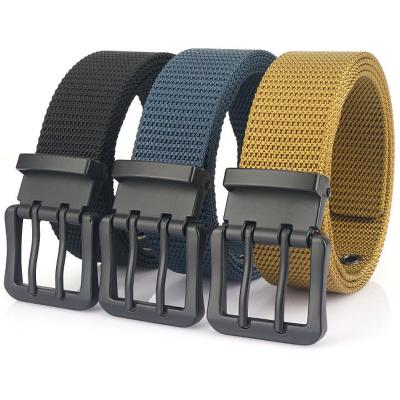 China Factory Price Adjustable Men's Webbing Belt Fashion Casual Nylon Double Pin Buckle Webbing Fabric Belt for sale