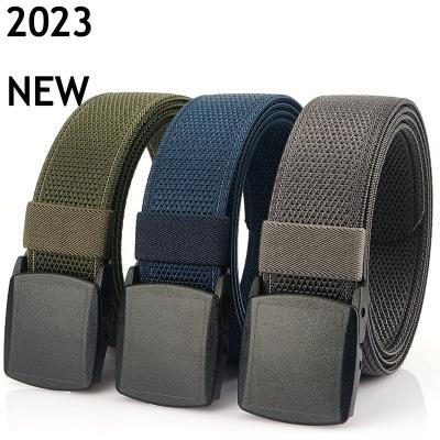 China Durable 1.5 Inch Mens Webbing Nylon Belt No Metal Plastic Buckle Casual Outdoor Sports Golf Web Belts For Men for sale