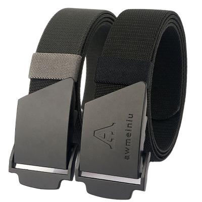 China Wholesale Adjustable Men's 3.8cm Wide Stretch Belt Cloth Belt Removable Elastic Braided Outdoor Flat Buckle Metal Sports Golf Belt for sale