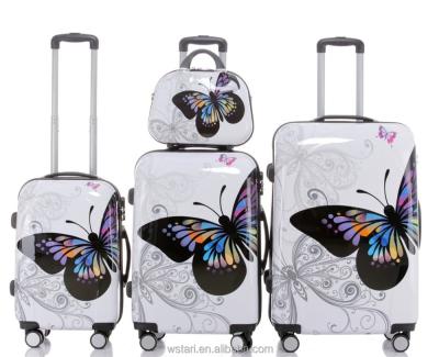 China Travel Butterfly Hard Shell PC ABS Travel Trolley LUGGAGE Set With Hard Cosmetic Bag for sale