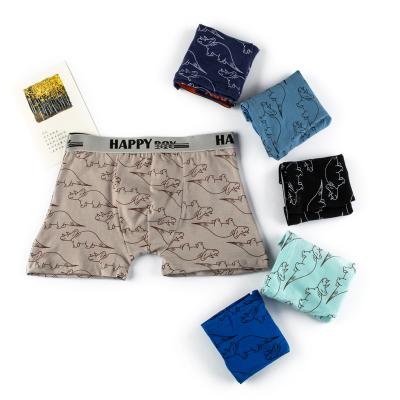 China Wholesale Boy's Breathable Happy Elastic Underwear Boy Boxer Printing Dinosaur Ribbon Stain for sale