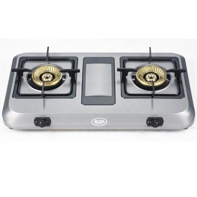 China Modern Silver High Quality Hotel Restaurant Cast Iron Stainless Steel 2 Burner Brass Gas Stove for sale