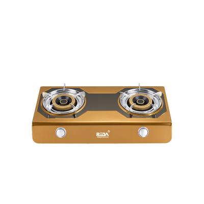 China Hotel new model copper cooktop black stainless steel main 2 burner kitchen hob gas stove cooker for sale