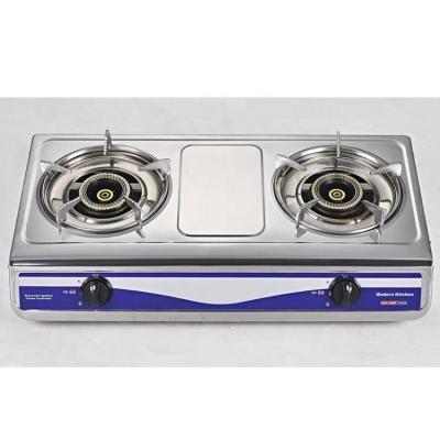 China Hotel S/S COC China turn knob cast iron 2 burner lpg table top stainless steel gas cooker stove for sale