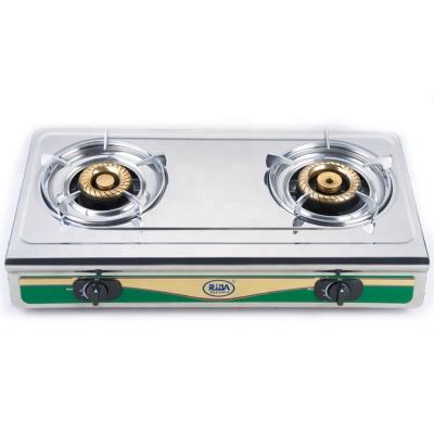 China Applicable Eco-friendly Heavy Silver Grill Restaurant Table Top 2 Burner Stainless Steel Gas Stove for sale