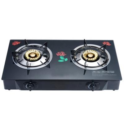 China Hotel Household Kitchen Electronic Ignition Cap Set Tempered Glass Main 2 Burner Gas Stove Steel Cooker for sale