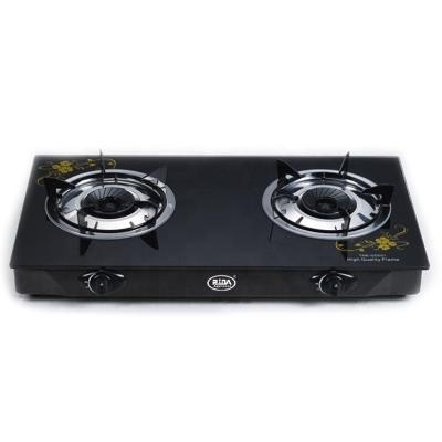 China Hotel enamel pan support stainless steel top2 tempered glass burner strong top gas cooker for sale