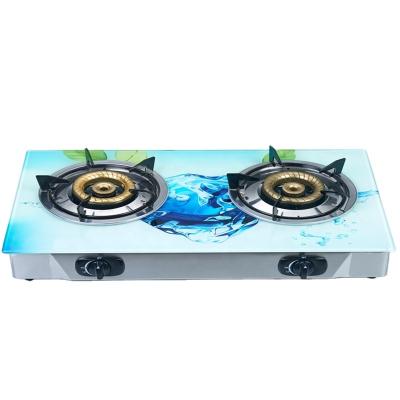 China Eco-friendly High Quality Molded Iro Pressure Tempered Glass Top 2 Burner Porcelain Cheap Model Gas Stove for sale