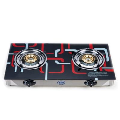 China Hot Sale Hotel Manufacturers China Cast Iron 2 Burner Tempered Glass Top Gas Stove Cooker for sale