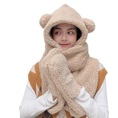 China 2021 Winter Hats Fleece Comfortable Wholesale COMMON Bear Ear Warm Women Winter Hat Scarf Set for sale