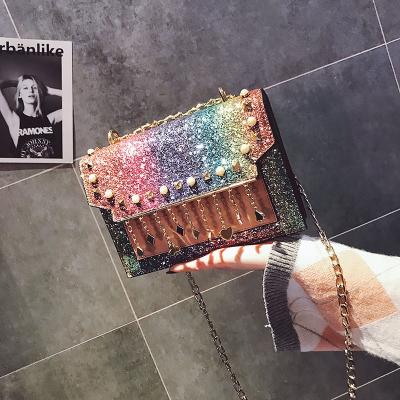 China Fashion 2021 New Sequins Korean Messenger Square Handbags Handbags For Women Luxury Clip for sale