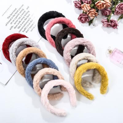 China Simple Design Color Headbands Women Soft Hairy Thick Eco-friendly Thick Plush Make Up Fur Winter Headband for sale