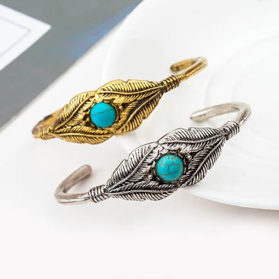 China New Environmentally Friendly Wholesale Minimalist Vintage Bangle Charm Jewelry Leaf Silver Plated Bangles for sale