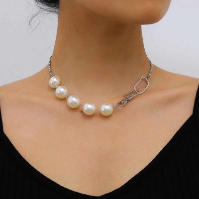 China 2020 TRENDY Retro Irregular Pearl Buckle Silvers Plated Personalized Necklace For Ladies Jewelry Gift for sale