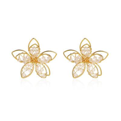 China Luxury Cute Earbob Girls Hollowed- Out Crystal Earrings Big Flower Design Creative Gift Ornaments Women's Big Earring for sale