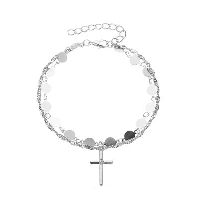 China New Trendy Fashion Style Cross Around Double Layer Ladies Bracelet Charms For Women Jewelry Bangles for sale