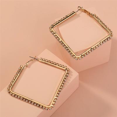 China Cute Hot Selling Exaggerated Square Geometry Diamond Claw Setting Earrings Personality Jewelry Shiny Temperament Large for sale