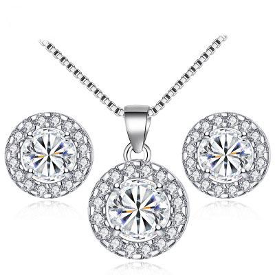 China FASHIONABLE Noble Necklace Fashion Two-piece Earring Set Round Diamond Necklace And Earrings Womens Hot Sale Jewelry Sets for sale