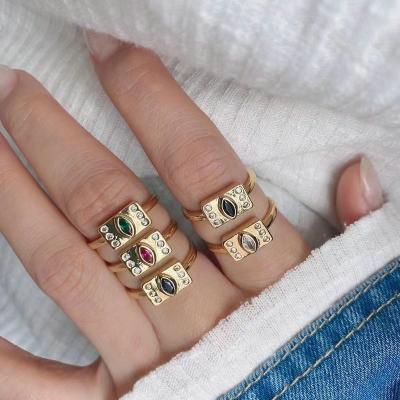 China CLASSIC Innovation Design Eye Shape Zircon Micro Pave Ring Resizable Opening Brass Finger Band Electroplating Jewelry For Women Men for sale