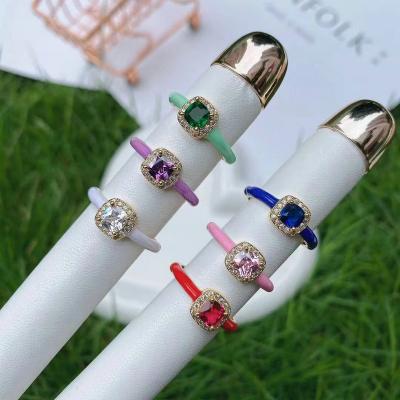 China CLASSIC Brightly Colored Enamel Finger Ring Cubic Zircon Inlay Resizable Ring Chic Elegant Style Women Jewelry Wholesale for sale