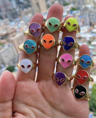 China Hot Sale TRENDY Fashion Enamel Jewelry Ring Spider-Man Plated Brass Face Rings Masked Man Enamel Jewelry Rings For Women for sale