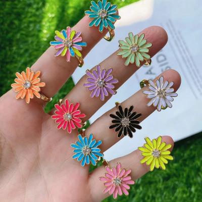 China Trendy neon color flower shape jewelry trendy ring for women brass with rings size simple design enamel plated free rings for sale