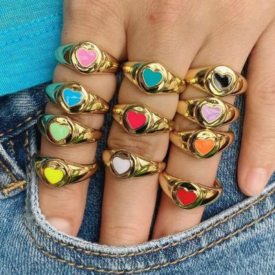 China Ring New Summer Enamel Heart Rings FASHIONABLE Shiny Love Rings 24k Gold Brass Copper Women's Rings for sale