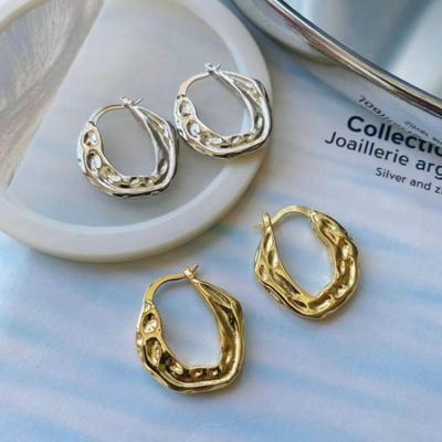 China 2022 BOHEMIA Gold Sliver Color Earrings Wave Pattern Copper Brass Gold Plated Earrings Contracted Women Jewelry for sale