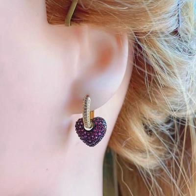 China Punk Cubic Zircon Micro Pave Fashion Heart Earring Jewelry Electroplating Wholesale Gold Plated Earring 2022 for sale