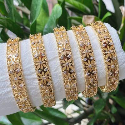 China HOT IN FASHION! ! Men's and Women's Brass Jewelry Flower Bracelets Gold Plating Adjustable Zirconia Bangle Bracelets for sale