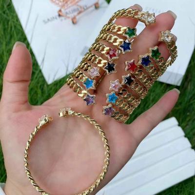 China BOHEMIA Zircon Star Ornament Cuba Chain Opening Resizable Brass Bulk Copper Gold Plated Jewelry Wholesale for sale