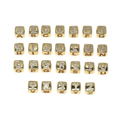 China Environmental Friendly 24K Gold Plated Initial Letter Beads, Alphabet Beads, Alphabet Blocks Micro Pave Initial Block Charm For Bracelet Necklace for sale