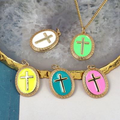 China New FASHIONABLE Cross Drop Shape Coin Oil Multicolor Enamel Charms Pendant For DIY Earring Necklace Bracelet Jewelry Making Handmade for sale