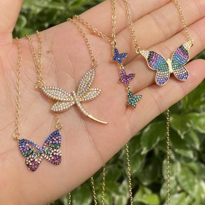 China 2021 Hot Selling Trendy 24k Gold Plated Butterfly/Dragonfly Charm Pendant Necklaces For Women for sale