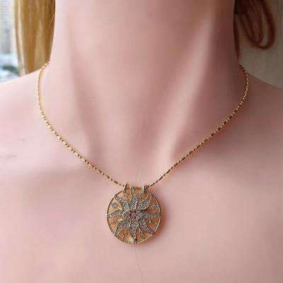 China Lotus flower hollow necklace pendant necklaces diamond pendant design fashionable large pave lotus charms necklaces for sale