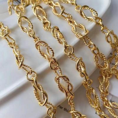 China Gold Environmental Friendly Brass Copper Chain Link With Coil Twisted Cross Collar Finding Loose Chains For DIY Crafts for sale